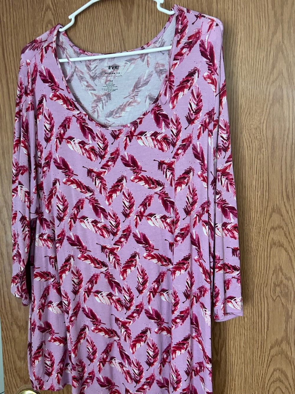EVRI Pink Feather-Print Long Sleeve Women’s Top